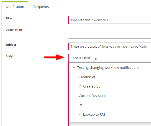 NAVEX IRM: Types of field variables that can be placed in a notification
